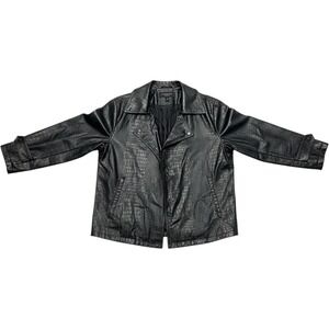 Marc New York Andrew Marc Black Croc Embossed Faux Leather Jacket Womens 2X Moto